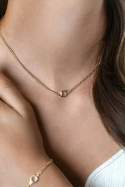 ZINZI gold plated zilveren gourmet ketting met vierkante zetting bezet met witte zirconia 40-45cm ZIC2417Y