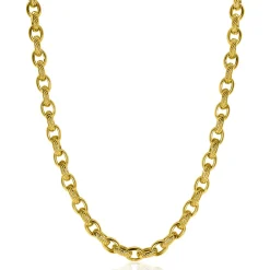 ZINZI gold plated zilveren brede schakelketting (6mm breed) met luxe jasseron schakels in glad en bewerkt 45cm ZIC2638