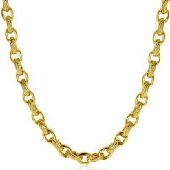 ZINZI gold plated zilveren brede schakelketting (6mm breed) met luxe jasseron schakels in glad en bewerkt 45cm ZIC2638