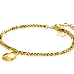 ZINZI gold plated zilveren gourmet armband met trendy slotje als bedeltje 16,5-19,5cm ZIA2354G
