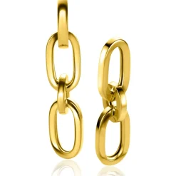 ZINZI gold plated zilveren oorbedels drie paperclip schakels 35mm ZICH2351G (zonder oorringen)
