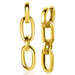 ZINZI gold plated zilveren oorbedels drie paperclip schakels 35mm ZICH2351G (zonder oorringen)