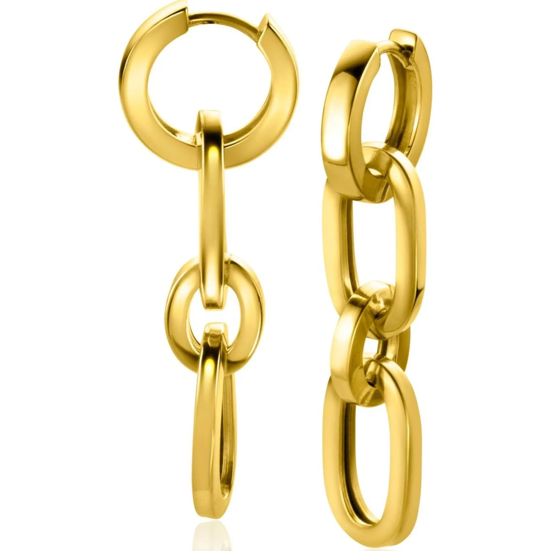 ZINZI gold plated zilveren oorbedels drie paperclip schakels 35mm ZICH2351G (zonder oorringen)
