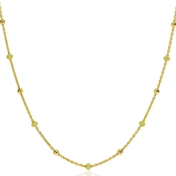 ZINZI gold plated zilveren fantasie ketting met 13 geelgroene donuts en glanzende bolletjes 42-45cm ZIC2508