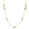 ZINZI gold plated zilveren ketting met ronde en vierkante zettingen jeansblauw en witgrijs 42-45cm ZIC2526G