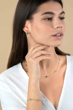 ZINZI gold plated zilveren ketting met ronde en vierkante zettingen jeansblauw en witgrijs 42-45cm ZIC2526G