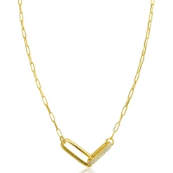 ZINZI gold plated zilveren schakel ketting 45cm met 2 grote ovale schakels, bezet met witte zirconia ZIC2371Y