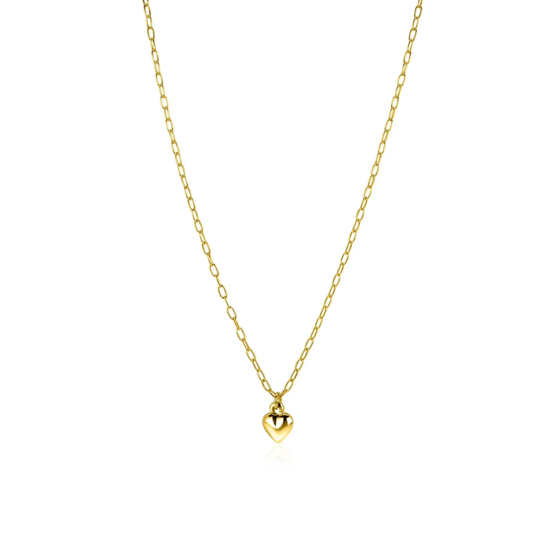 ZINZI gold plated zilveren paperclip schakelketting met bol hart hanger 9mm, 42-45cm ZIC2661