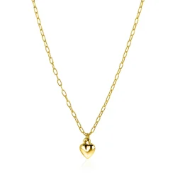 ZINZI gold plated zilveren paperclip schakelketting met bol hart hanger 9mm, 42-45cm ZIC2661