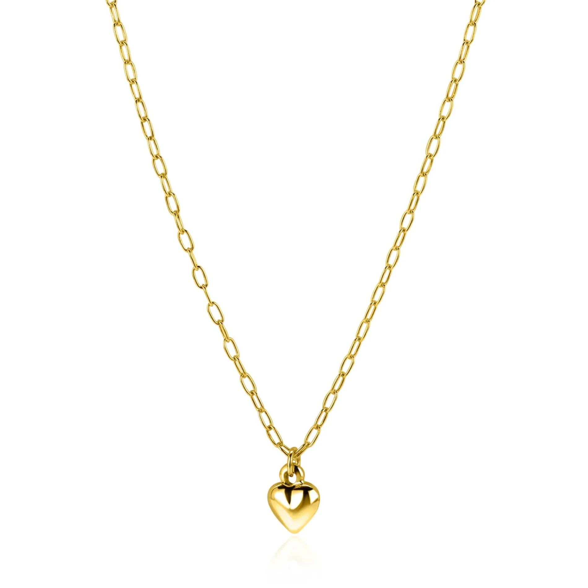 ZINZI gold plated zilveren paperclip schakelketting met bol hart hanger 9mm, 42-45cm ZIC2661