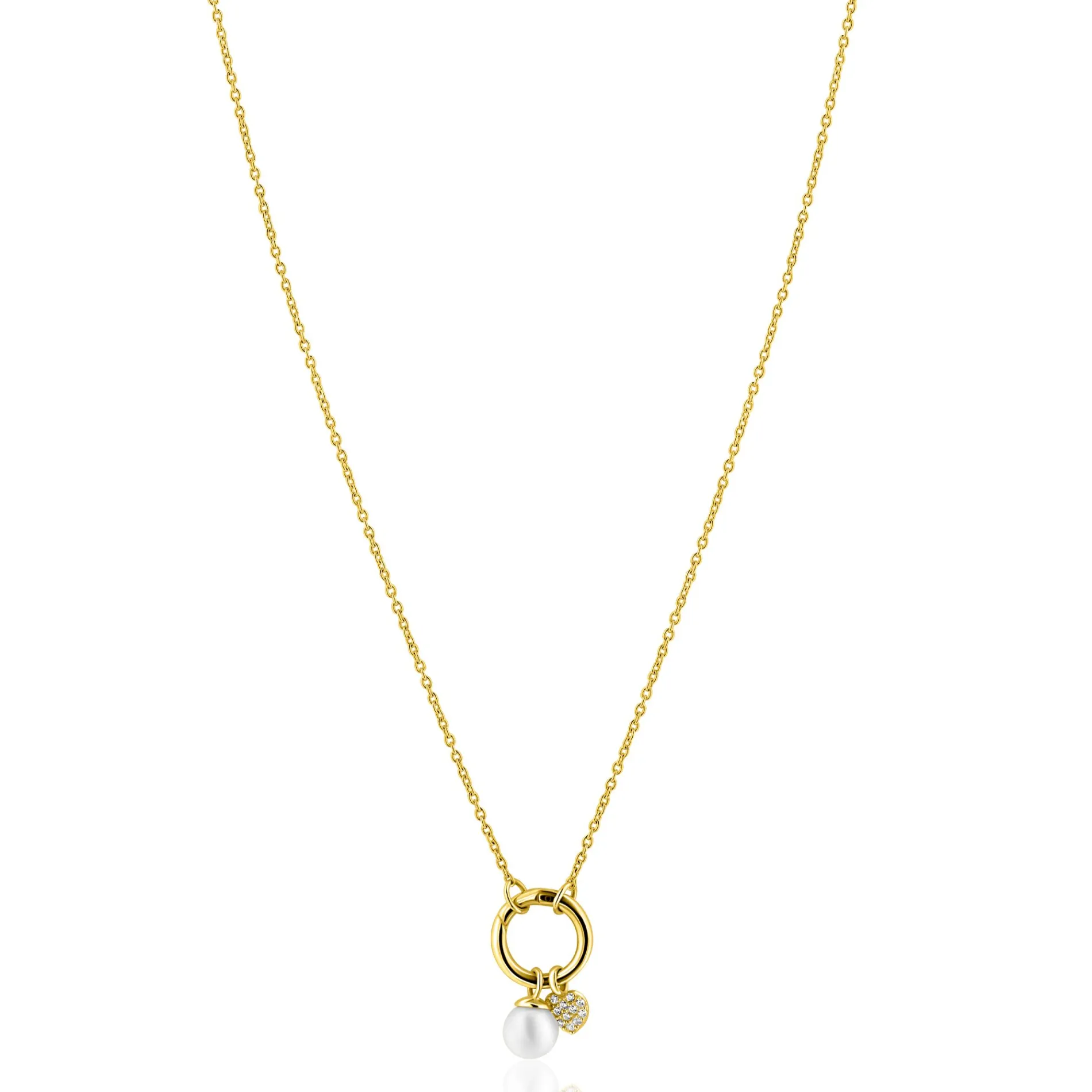 ZINZI gold plated zilveren ketting met ronde sluitring en twee luxe bedels 42-45cm ZIC2738