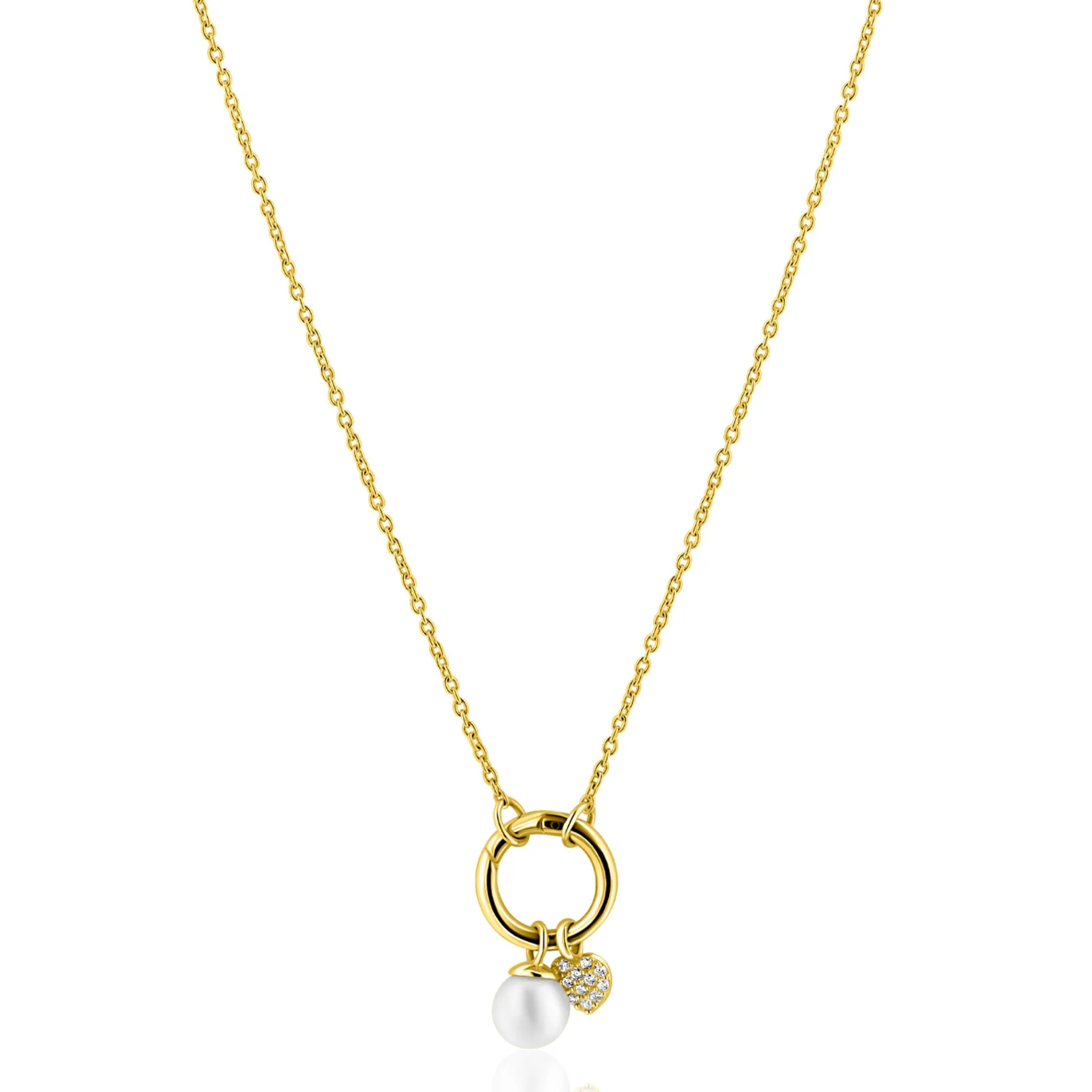 ZINZI gold plated zilveren ketting met ronde sluitring en twee luxe bedels 42-45cm ZIC2738