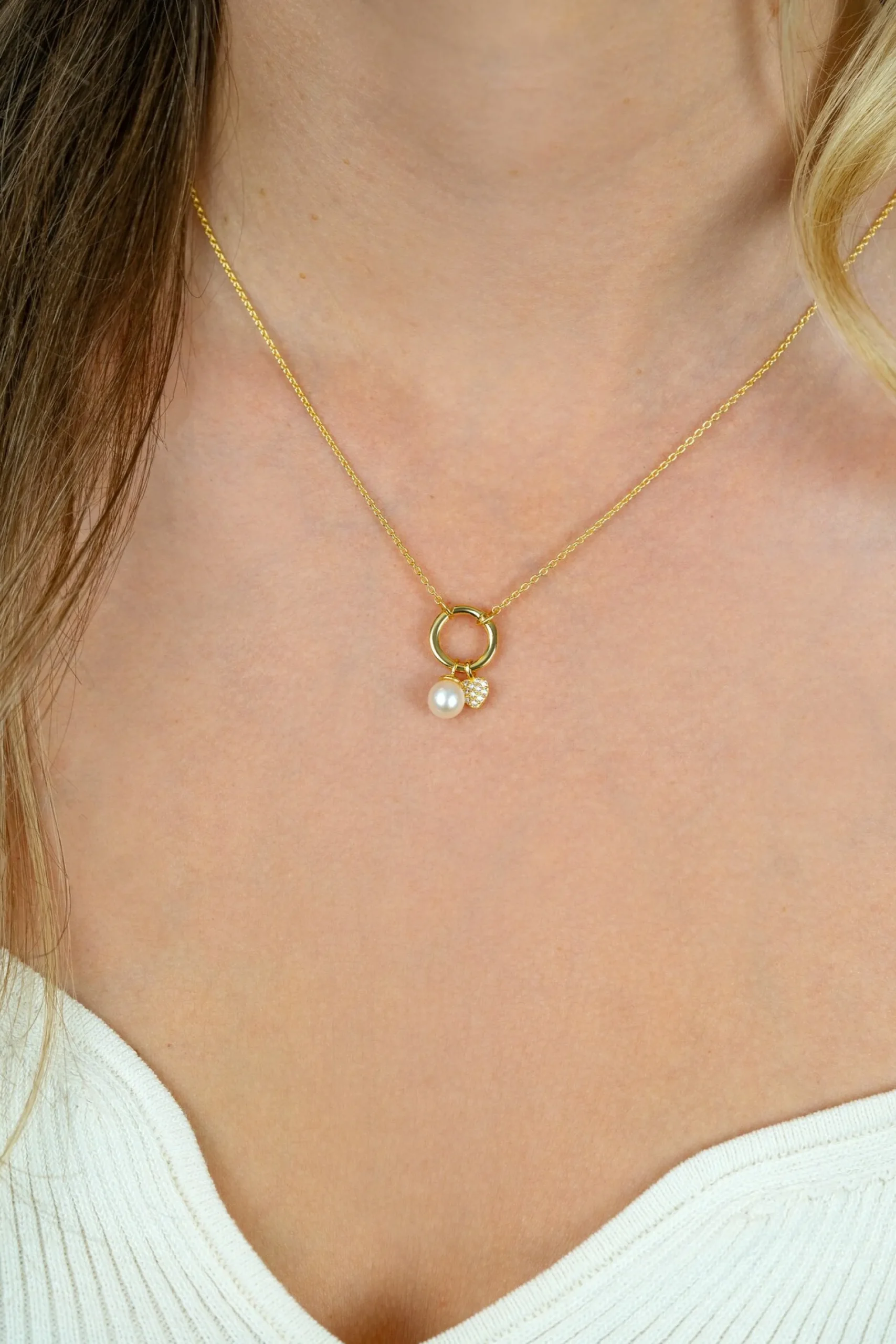 ZINZI gold plated zilveren ketting met ronde sluitring en twee luxe bedels 42-45cm ZIC2738