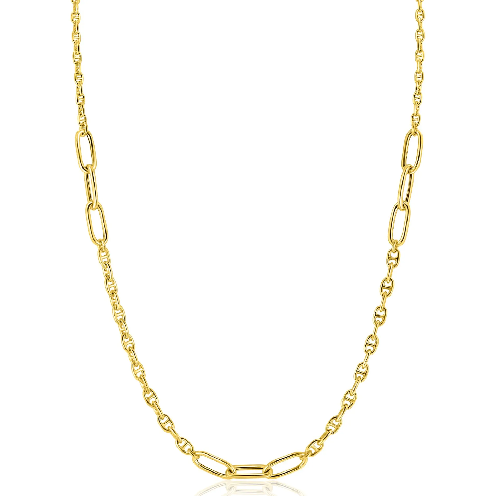 ZINZI gold plated zilveren marine schakel ketting, gecombineerd met grotere ovale schakels 42-45cm ZIC2413G