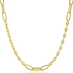 ZINZI gold plated zilveren marine schakel ketting, gecombineerd met grotere ovale schakels 42-45cm ZIC2413G