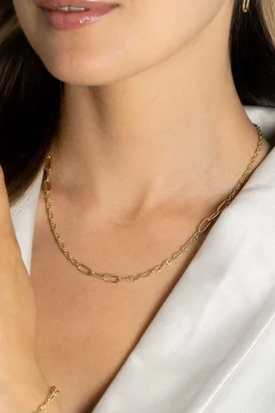 ZINZI gold plated zilveren marine schakel ketting, gecombineerd met grotere ovale schakels 42-45cm ZIC2413G
