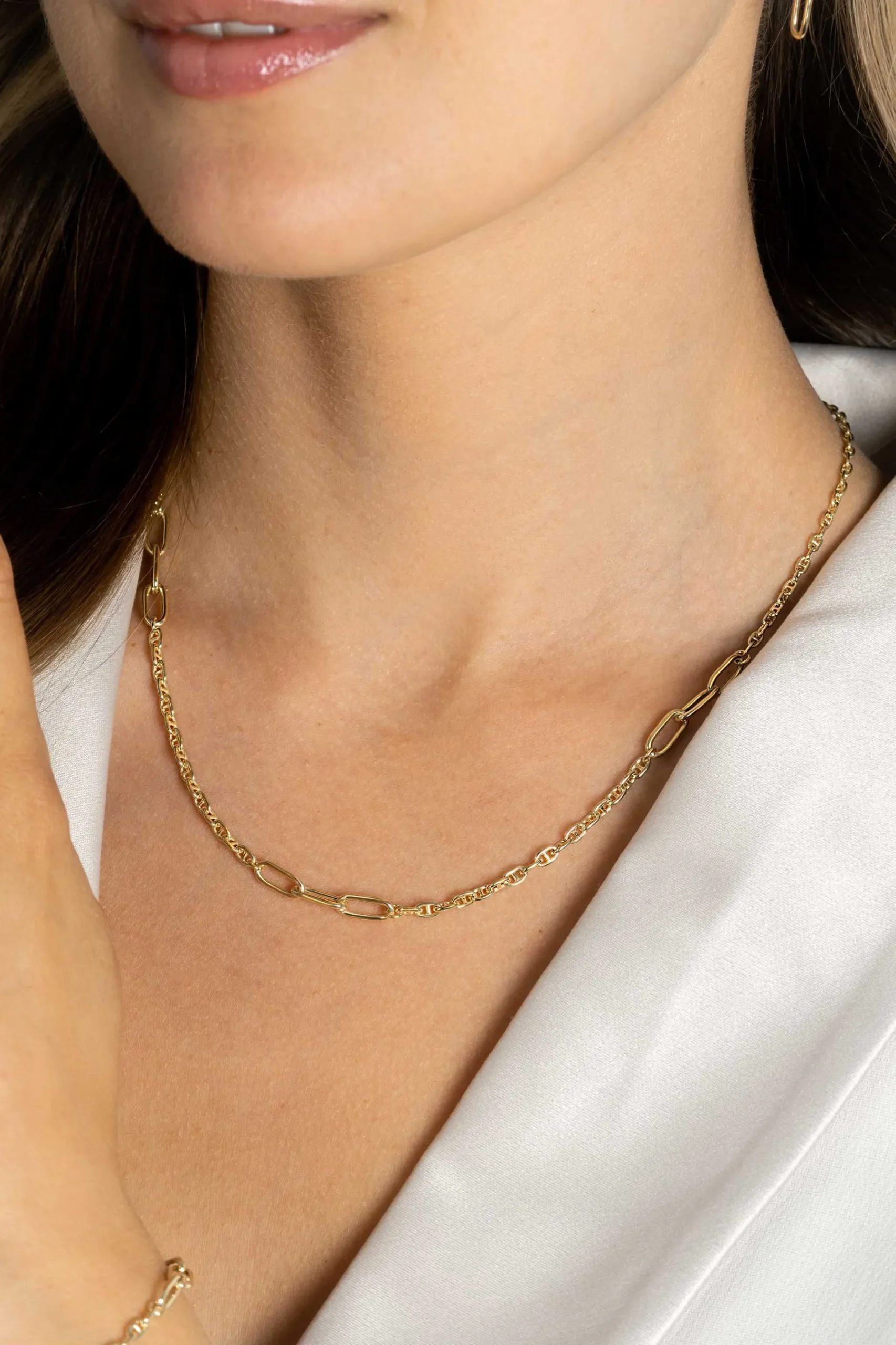 ZINZI gold plated zilveren marine schakel ketting, gecombineerd met grotere ovale schakels 42-45cm ZIC2413G