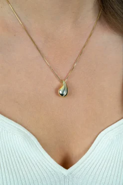 ZINZI gold plated zilveren venetiaanse ketting 45-48cm met druppelvormige hanger 20mm, golvende rij witte zirkonia's ZIC2707Y