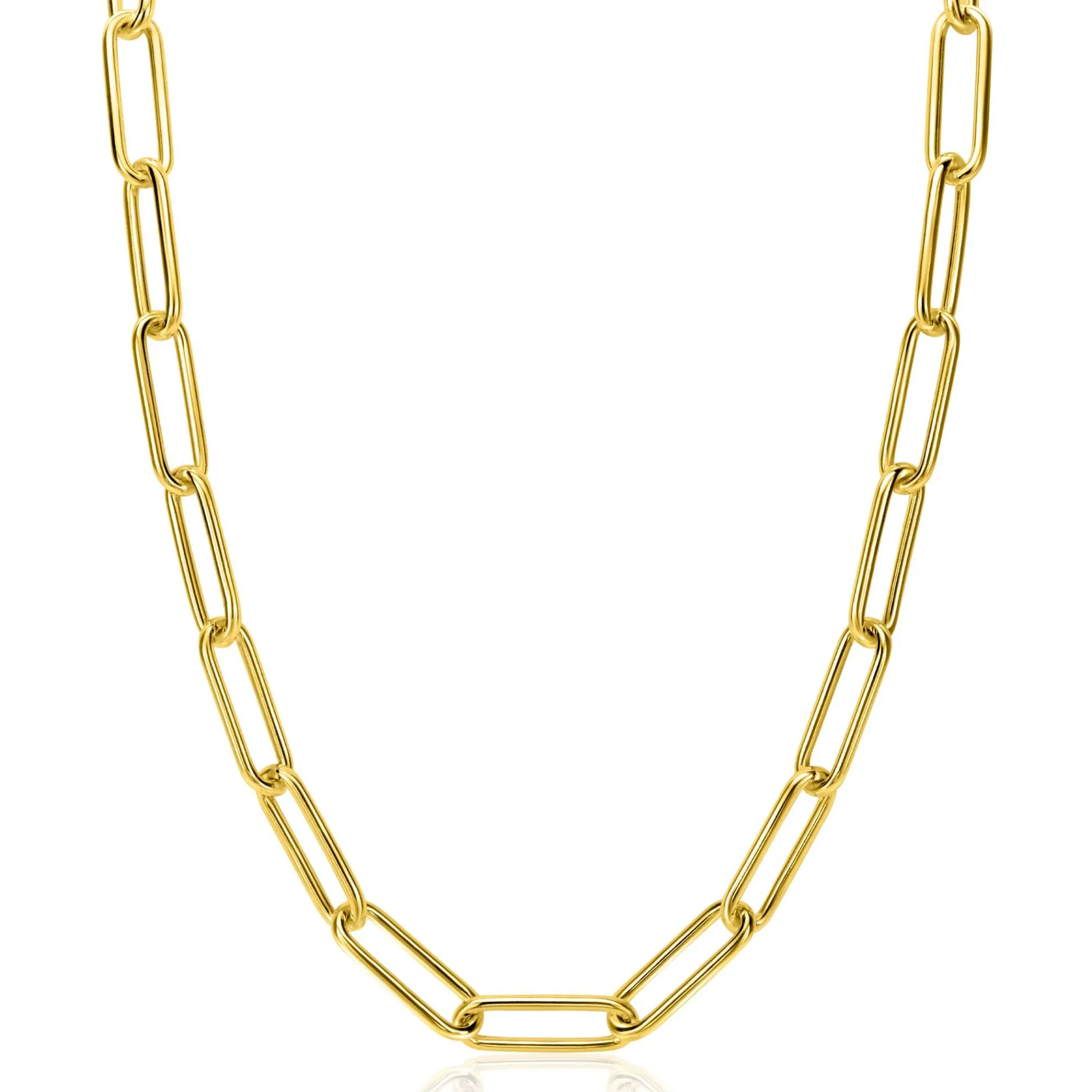 ZINZI gold plated zilveren schakelketting 45cm met schakels van 7mm lang ZIC2533G