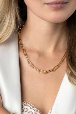 ZINZI gold plated zilveren schakelketting 45cm met schakels van 7mm lang ZIC2533G