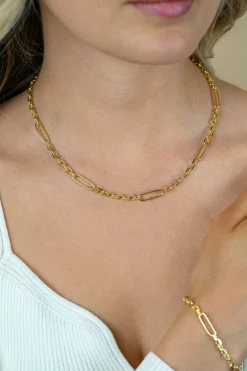 ZINZI gold plated zilveren schakelketting met vijf lange ovale schakels 5,5mm breed 43-47cm ZIC2711G