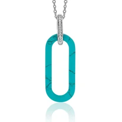 ZINZI grote ovale hanger 38mm in trendy turquoise en luxe zilveren hangoog ZIH2456T (zonder collier)