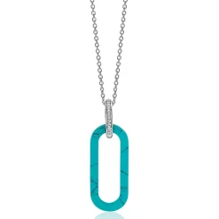 ZINZI grote ovale hanger 38mm in trendy turquoise en luxe zilveren hangoog ZIH2456T (zonder collier)