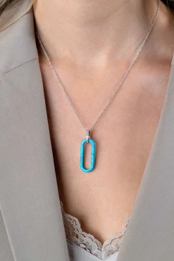 ZINZI grote ovale hanger 38mm in trendy turquoise en luxe zilveren hangoog ZIH2456T (zonder collier)