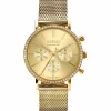 ZINZI horloge CHRONOGRAPH 36mm stopwatch geelgoudkleurige wijzerplaat, geelgoudkleurige stalen kast met crystals, geelgoudkleurige stalen mesh band 18mm ZIW1610
