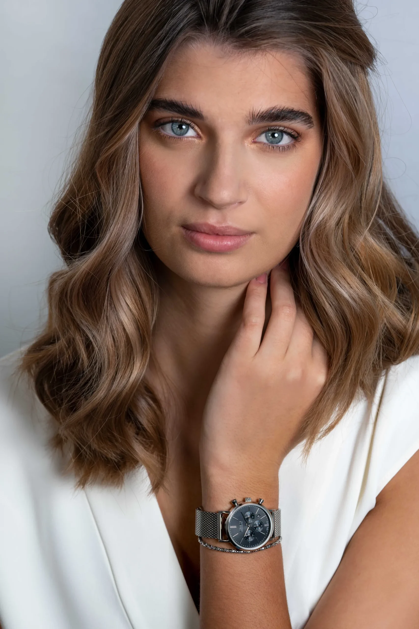 ZINZI horloge CHRONOGRAPH 34mm zwarte wijzerplaat met datum en chronometers, stalen kast, stalen mesh band 18mm ZIW1501