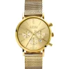 ZINZI horloge CHRONOGRAPH 34mm geelgoudkleurige wijzerplaat met datum en chronometers, geelgoudkleurige stalen kast, geelgoudkleurige stalen mesh band 18mm ZIW1510