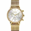 ZINZI horloge CHRONOGRAPH 36mm stopwatch zilverkleurige wijzerplaat, geelgoudkleurige stalen kast met crystals, geelgoudkleurige stalen mesh band 18mm ZIW1633