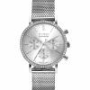 ZINZI horloge CHRONOGRAPH 36mm stopwatch zilverkleurige wijzerplaat, stalen kast met crystals, stalen mesh band 18mm ZIW1602