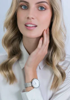 ZINZI horloge GRACE 34mm wit parelmoer wijzerplaat, rondom bezet met witte crystals, stalen kast en band ziw1317