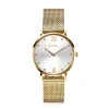 ZINZI Lady Crystal horloge zilvergekleurde wijzerplaat, geelgoudkleurige kast en stalen mesh band, witte crystals bij uuraanduiding, 28mm extra dun ZIW633M