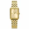 ZINZI Lucia horloge 28mm rechthoekige kast, bezet met witte zirkonia's en goudkleurige wijzerplaat, stalen schakelband ZIW2310
