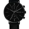 ZINZI Man watch Traveller black zwarte wijzerplaat matzwarte stalen kast zwarte leren band 39mm dual time ZIW750