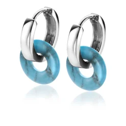 ZINZI oorbedels rond 12mm met turquoise howliet edelsteen ZICH2274T (zonder oorringen)