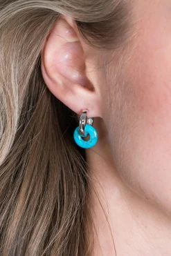 ZINZI oorbedels rond 12mm met turquoise howliet edelsteen ZICH2274T (zonder oorringen)