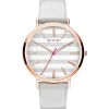 ZINZI Retro horloge grijs-wit gestreepte wijzerplaat roségoudkleurige kast leren mesh band lichtgrijs 38mm extra dun ZIW420LG