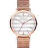 ZINZI Retro horloge grijs-wit gestreepte wijzerplaat roségoudkleurige kast stalen mesh band roségoudkleurig 38mm extra dun ZIW420M