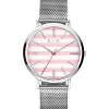 Zinzi Retro horloge roze-wit gestreepte wijzerplaat zilvergekleurde kast stalen mesh band 38mm extra dun ZIW419M