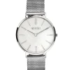 Zinzi Retro horloge witte parelmoer wijzerplaat met zilverkleurige wijzers en stalen mesh band 38mm extra dun ZIW417M