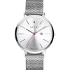 Zinzi Retro horloge zilvergekleurde wijzerplaat en kast stalen mesh band 38mm extra dun ZIW402M