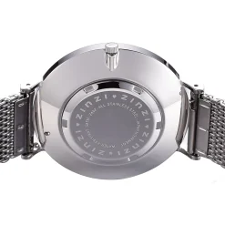 Zinzi Retro horloge zilvergekleurde wijzerplaat en kast stalen mesh band 38mm extra dun ZIW402M
