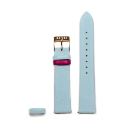 ZINZI Retro leren horlogeband aquablauw roségoudkleurige stalen sluiting 18mm RETBAND24