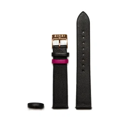ZINZI Retro leren horlogeband zwart roségoudkleurige stalen sluiting 18mm RETBAND4