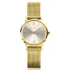 ZINZI Retro Mini horloge zilvergekleurde wijzerplaat, geelgoudkleurige kast en stalen mesh band, 24mm extra dun ZIW1833