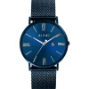 ZINZI Roman horloge blauwgekleurde wijzerplaat en kast met zilverkleurige wijzers blauwe stalen mesh band 34mm extra dun ZIW551M
