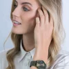 ZINZI Roman horloge olijfgroene wijzerplaat en kast met goudkleurige wijzers olijfgroene stalen mesh band 34mm ZIW544M